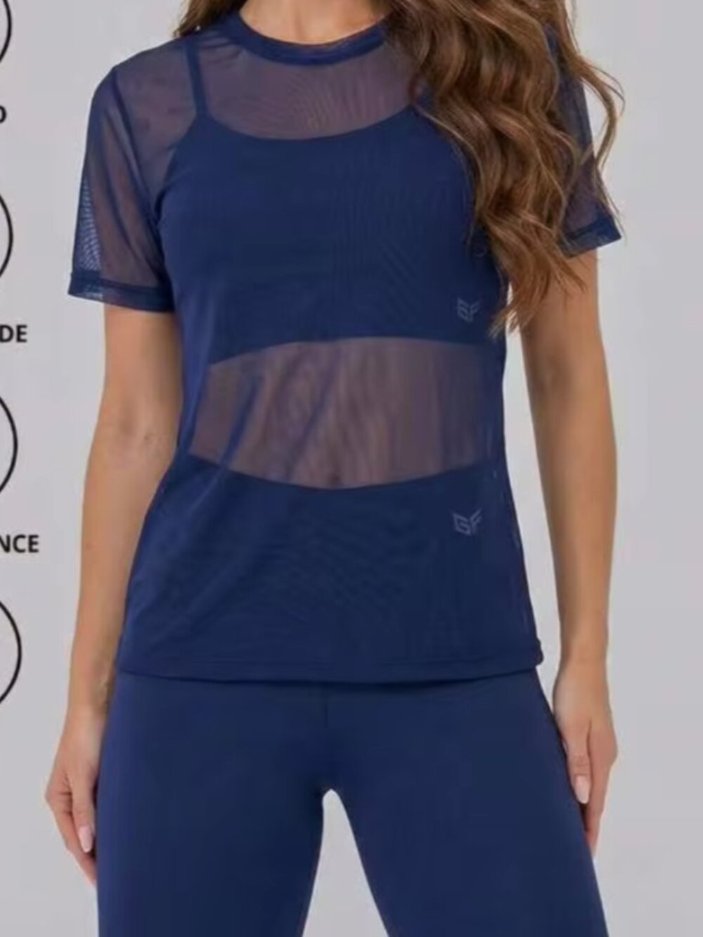 Blue mesh translucent top